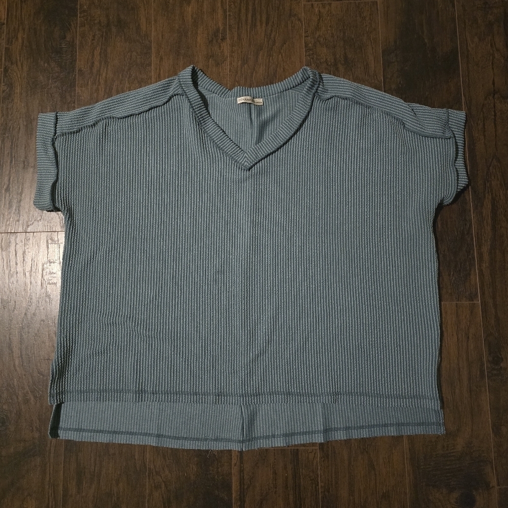 Zenana | Turquoise Ribbed V-Neck 2x/3x